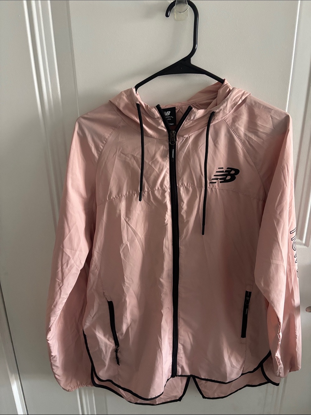 New Balance Light Pink Hooded Windbreaker with Black Trim